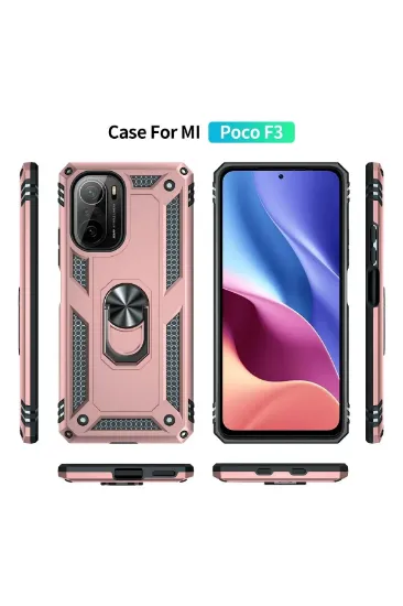Newface Xiaomi Poco F3 Kılıf Sofya Yüzüklü Silikon Kapak - Rose resmi
