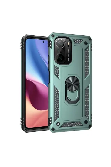 Newface Xiaomi Poco F3 Kılıf Sofya Yüzüklü Silikon Kapak - Yeşil resmi