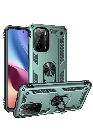 Newface Xiaomi Poco F3 Kılıf Sofya Yüzüklü Silikon Kapak - Yeşil resmi