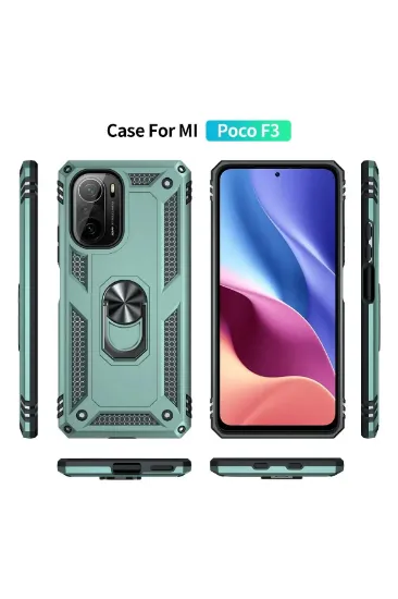 Newface Xiaomi Poco F3 Kılıf Sofya Yüzüklü Silikon Kapak - Yeşil resmi