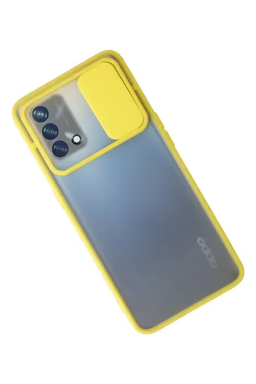 Newface Oppo A74 4G Kılıf Palm Buzlu Kamera Sürgülü Silikon - Sarı resmi