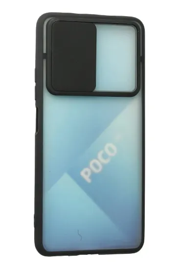 Newface Xiaomi Poco F3 Kılıf Palm Buzlu Kamera Sürgülü Silikon - Siyah resmi