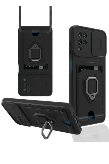 Newface Samsung Galaxy A12 Kılıf Zuma Kartvizitli Yüzüklü Silikon - Siyah resmi