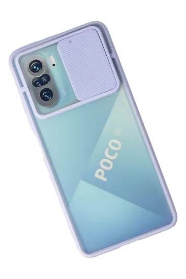 Newface Xiaomi Poco F3 Kılıf Palm Buzlu Kamera Sürgülü Silikon - Lila resmi