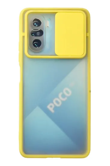 Newface Xiaomi Poco F3 Kılıf Palm Buzlu Kamera Sürgülü Silikon - Sarı resmi