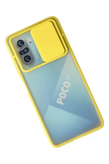 Newface Xiaomi Poco F3 Kılıf Palm Buzlu Kamera Sürgülü Silikon - Sarı resmi