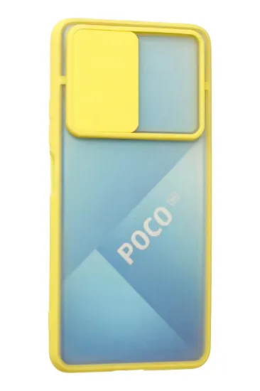 Newface Xiaomi Poco F3 Kılıf Palm Buzlu Kamera Sürgülü Silikon - Sarı resmi