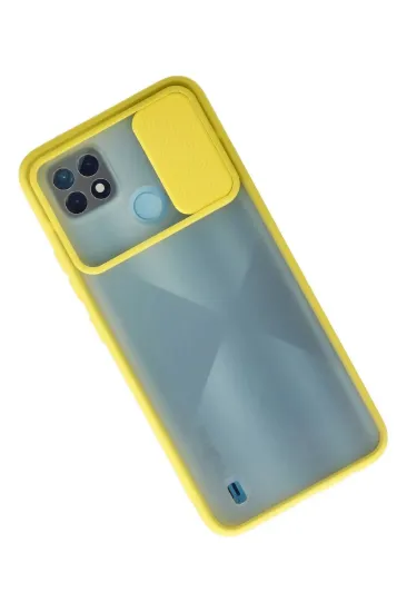 Newface Realme C21 Kılıf Palm Buzlu Kamera Sürgülü Silikon - Sarı resmi