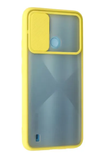 Newface Realme C21 Kılıf Palm Buzlu Kamera Sürgülü Silikon - Sarı resmi