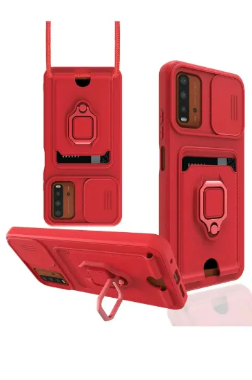 Newface Xiaomi Redmi 9T Kılıf Zuma Kartvizitli Yüzüklü Silikon - Kırmızı resmi
