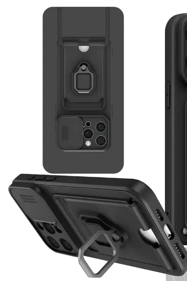Newface iPhone 15 Pro Max Kılıf Zuma Kartvizitli Yüzüklü Silikon - Siyah resmi
