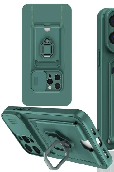 Newface iPhone 15 Pro Max Kılıf Zuma Kartvizitli Yüzüklü Silikon - Yeşil resmi