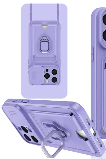 Newface iPhone 15 Pro Max Kılıf Zuma Kartvizitli Yüzüklü Silikon - Lila resmi