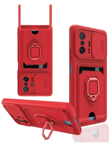 Newface Xiaomi Mi 11T Pro Kılıf Zuma Kartvizitli Yüzüklü Silikon - Kırmızı resmi