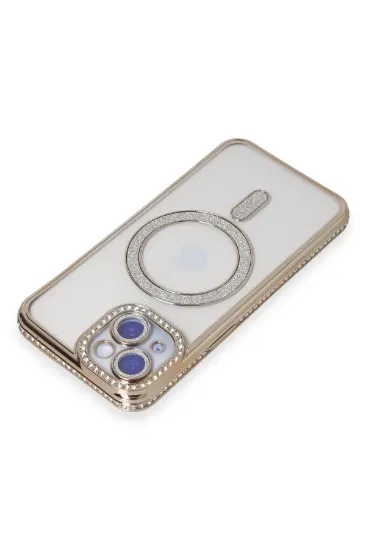 Newface iPhone 15 Kılıf Joke Simli Magneticsafe Kılıf - Gold resmi