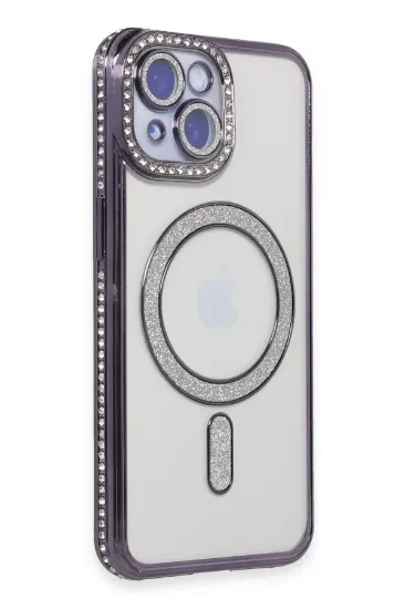 Newface iPhone 15 Kılıf Joke Simli Magneticsafe Kılıf - Derin Mor resmi
