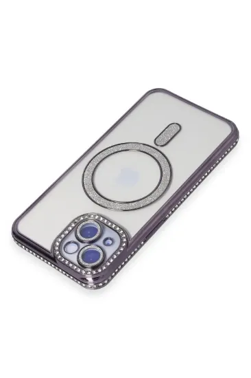 Newface iPhone 15 Kılıf Joke Simli Magneticsafe Kılıf - Derin Mor resmi