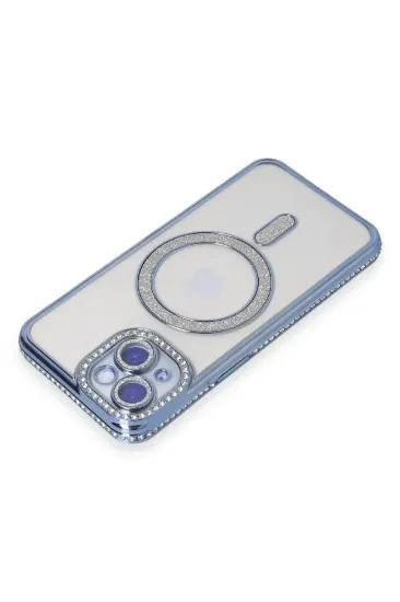 Newface iPhone 15 Kılıf Joke Simli Magneticsafe Kılıf - Mavi resmi