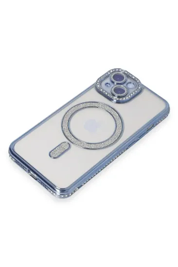 Newface iPhone 15 Kılıf Joke Simli Magneticsafe Kılıf - Mavi resmi