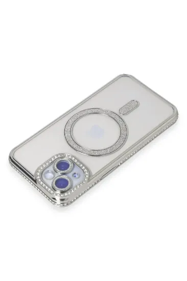 Newface iPhone 15 Kılıf Joke Simli Magneticsafe Kılıf - Gümüş resmi