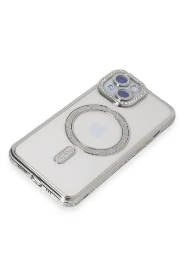Newface iPhone 15 Kılıf Joke Simli Magneticsafe Kılıf - Gümüş resmi