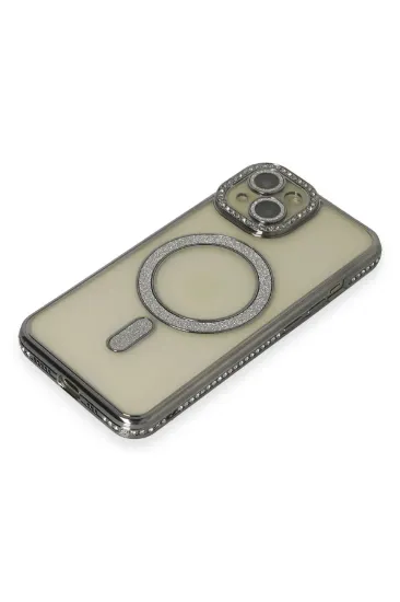 Newface iPhone 15 Kılıf Joke Simli Magneticsafe Kılıf - Gri resmi