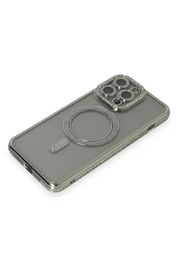 Newface iPhone 15 Pro Kılıf Joke Simli Magneticsafe Kılıf - Gri resmi