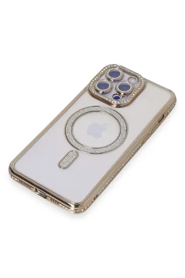 Newface iPhone 15 Pro Max Kılıf Joke Simli Magneticsafe Kılıf - Gold resmi