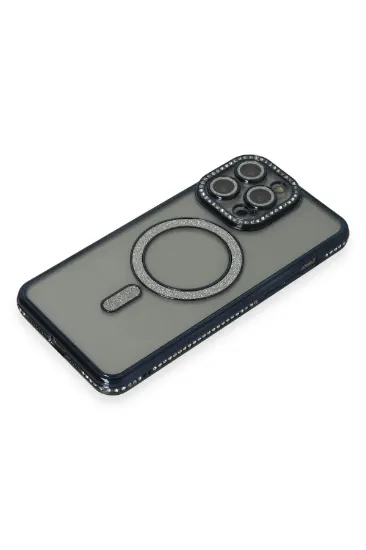 Newface iPhone 15 Pro Max Kılıf Joke Simli Magneticsafe Kılıf - Lacivert resmi