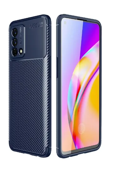 Newface Oppo A74 4G Kılıf Auto Focus Karbon Kapak - Lacivert resmi