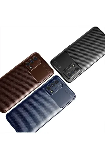 Newface Oppo A74 4G Kılıf Auto Focus Karbon Kapak - Lacivert resmi