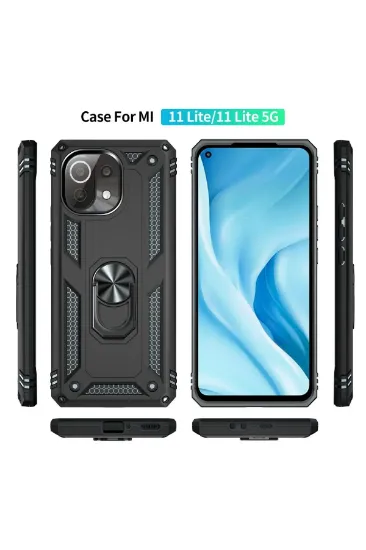 Newface Xiaomi Mİ 11 Lite Kılıf Sofya Yüzüklü Silikon Kapak - Siyah resmi