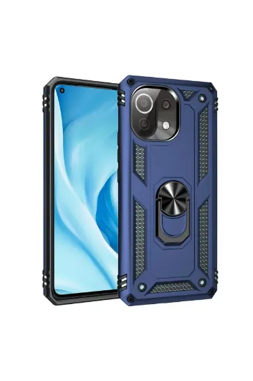 Newface Xiaomi Mİ 11 Lite Kılıf Sofya Yüzüklü Silikon Kapak - Lacivert resmi