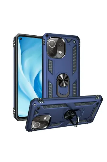 Newface Xiaomi Mİ 11 Lite Kılıf Sofya Yüzüklü Silikon Kapak - Lacivert resmi