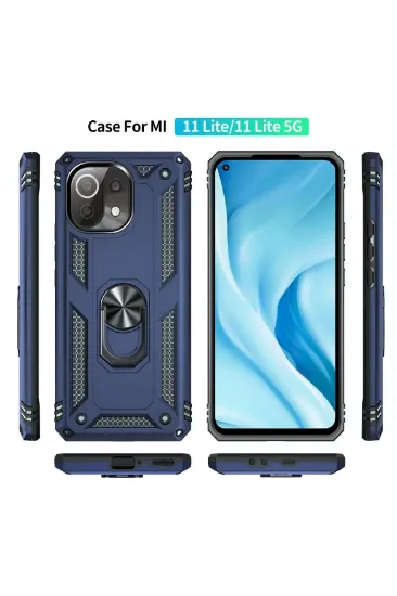 Newface Xiaomi Mİ 11 Lite Kılıf Sofya Yüzüklü Silikon Kapak - Lacivert resmi