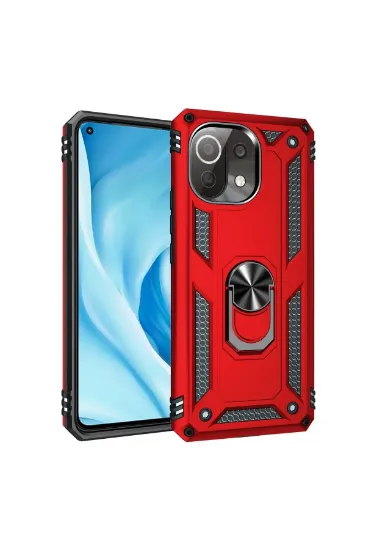 Newface Xiaomi Mİ 11 Lite Kılıf Sofya Yüzüklü Silikon Kapak - Kırmızı resmi
