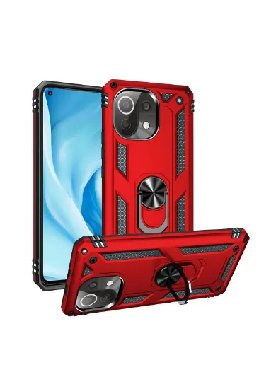 Newface Xiaomi Mİ 11 Lite Kılıf Sofya Yüzüklü Silikon Kapak - Kırmızı resmi
