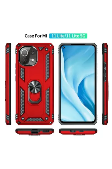 Newface Xiaomi Mİ 11 Lite Kılıf Sofya Yüzüklü Silikon Kapak - Kırmızı resmi