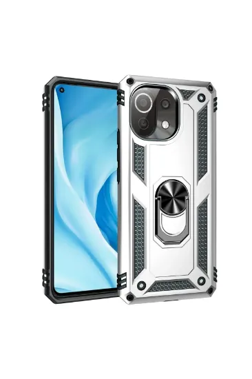 Newface Xiaomi Mİ 11 Lite Kılıf Sofya Yüzüklü Silikon Kapak - Gümüş resmi