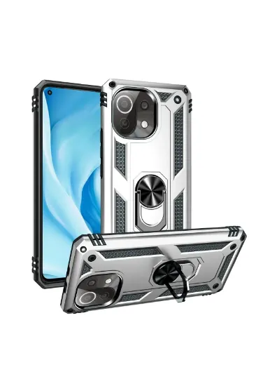Newface Xiaomi Mİ 11 Lite Kılıf Sofya Yüzüklü Silikon Kapak - Gümüş resmi