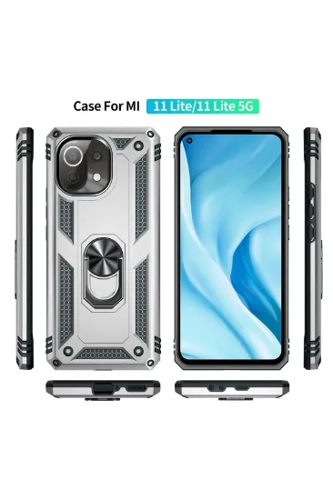 Newface Xiaomi Mİ 11 Lite Kılıf Sofya Yüzüklü Silikon Kapak - Gümüş resmi