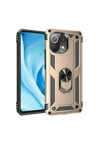 Newface Xiaomi Mİ 11 Lite Kılıf Sofya Yüzüklü Silikon Kapak - Gold resmi