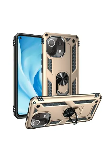 Newface Xiaomi Mİ 11 Lite Kılıf Sofya Yüzüklü Silikon Kapak - Gold resmi