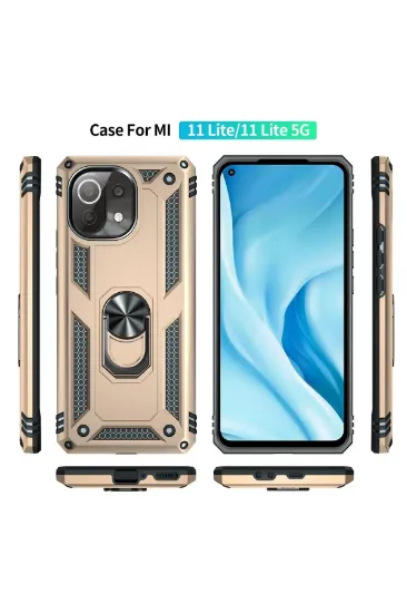 Newface Xiaomi Mİ 11 Lite Kılıf Sofya Yüzüklü Silikon Kapak - Gold resmi