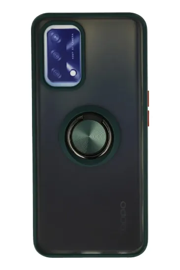 Newface Oppo A74 4G Kılıf Montreal Yüzüklü Silikon Kapak - Yeşil resmi