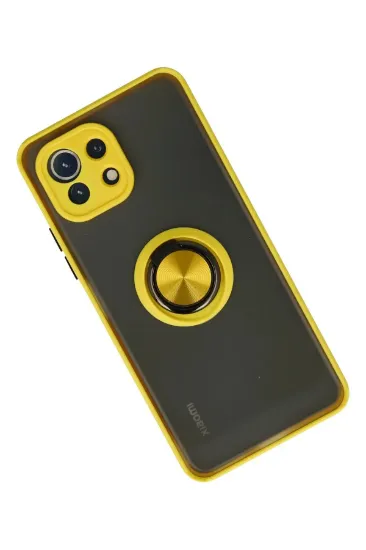 Newface Xiaomi Mİ 11 Lite Kılıf Montreal Yüzüklü Silikon Kapak - Sarı resmi