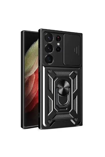 Newface Samsung Galaxy S23 Ultra Kılıf Pars Lens Yüzüklü Silikon - Siyah resmi