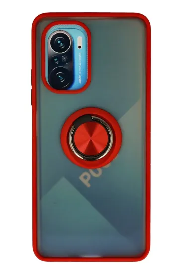 Newface Xiaomi Redmi K40 Kılıf Montreal Yüzüklü Silikon Kapak - Kırmızı resmi