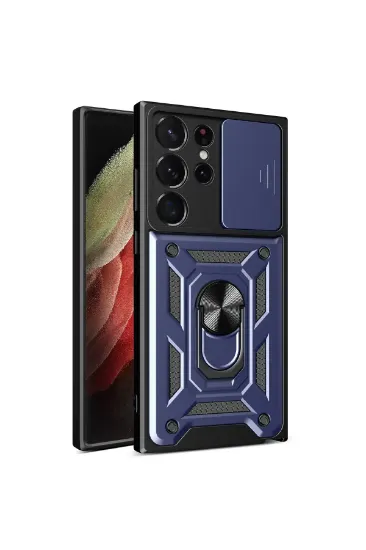 Newface Samsung Galaxy S23 Ultra Kılıf Pars Lens Yüzüklü Silikon - Lacivert resmi