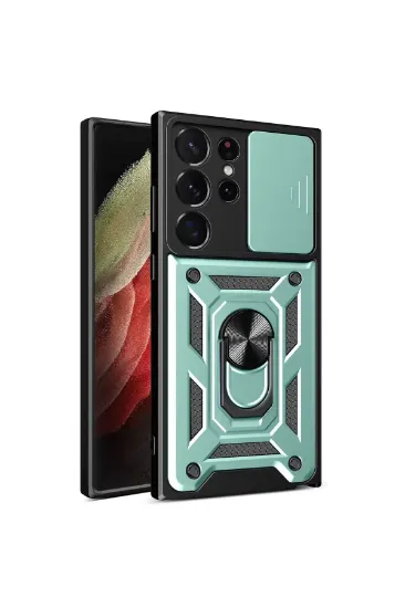 Newface Samsung Galaxy S23 Ultra Kılıf Pars Lens Yüzüklü Silikon - Yeşil resmi